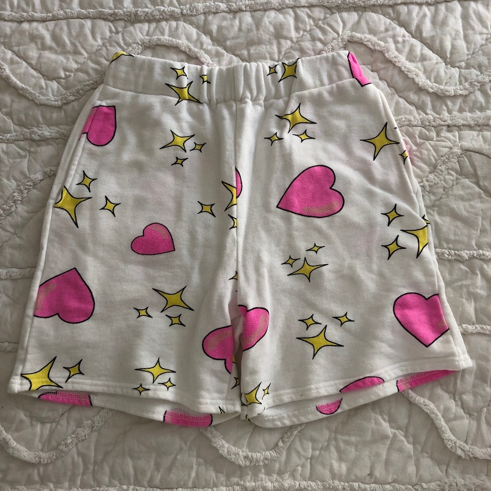 NWOT Emoji Sparkle Heart Sweat Shorts